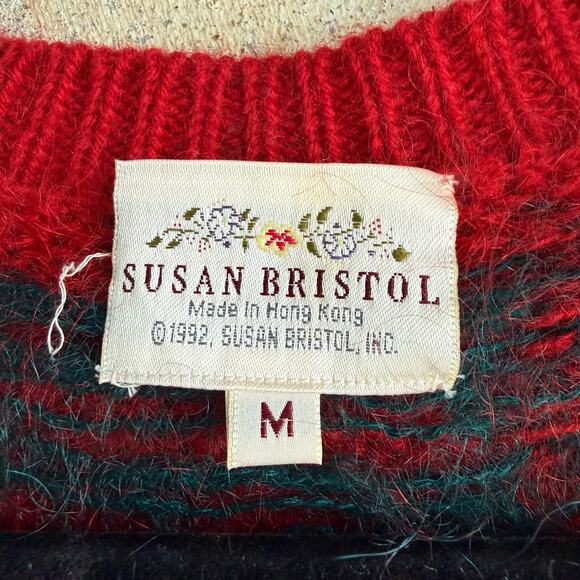 Vtg 90s Susan Bristol Cardigan Sweater Mohair Wool Holiday Plaid Women M Classic - Picture 4 of 8